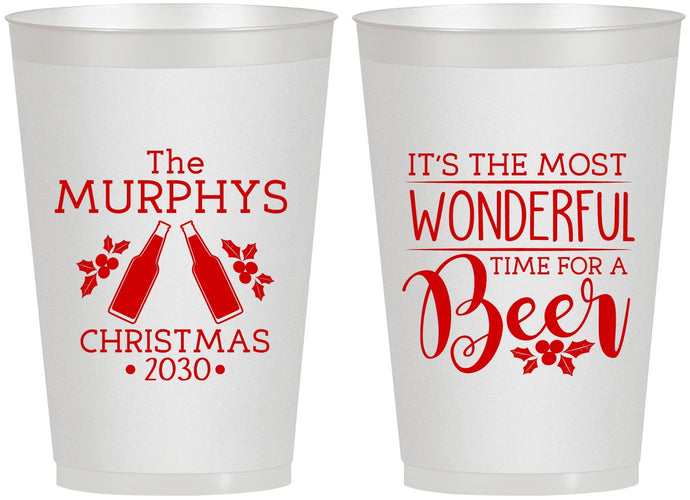 Personalized Christmas 12 oz Frosted Cups - Wonderful Time For A Beer | 280012