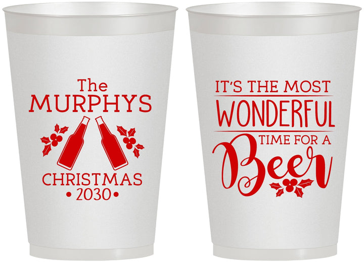 Personalized Christmas 12 oz Frosted Cups - Wonderful Time For A Beer | 280012