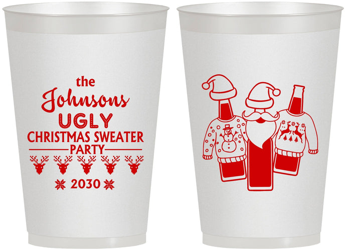 Personalized Christmas 12 oz Frosted Cups - Ugly Sweater | 280022