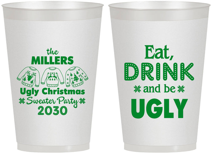 Personalized Christmas 12 oz Frosted Cups - Ugly Sweater | 280023