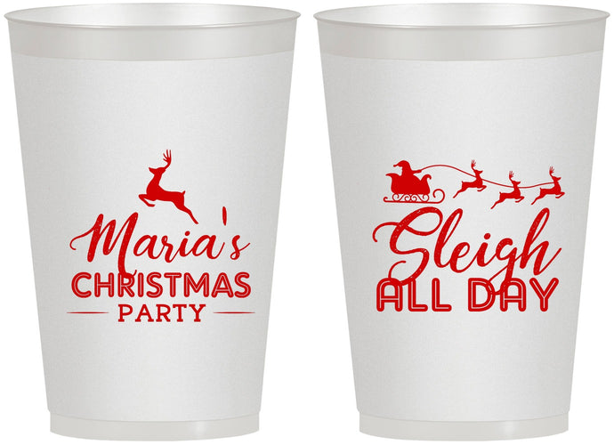 Personalized Christmas 12 oz Frosted Cups - Sleigh All Day | 280030