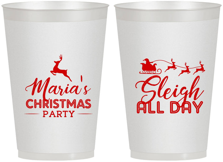 Personalized Christmas 12 oz Frosted Cups - Sleigh All Day | 280030