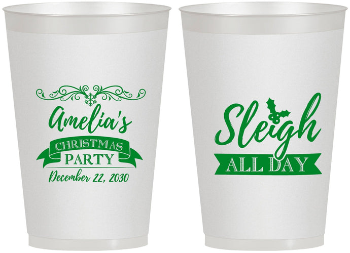 Personalized Christmas 12 oz Frosted Cups - Sleigh All Day | 280031