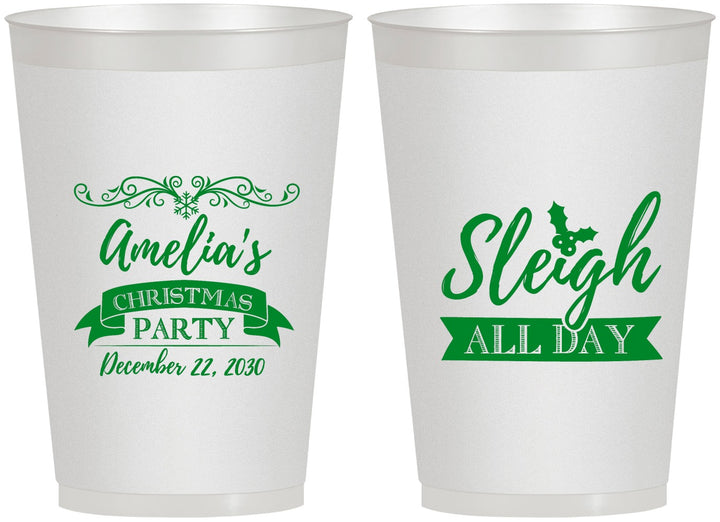 Personalized Christmas 12 oz Frosted Cups - Sleigh All Day | 280031