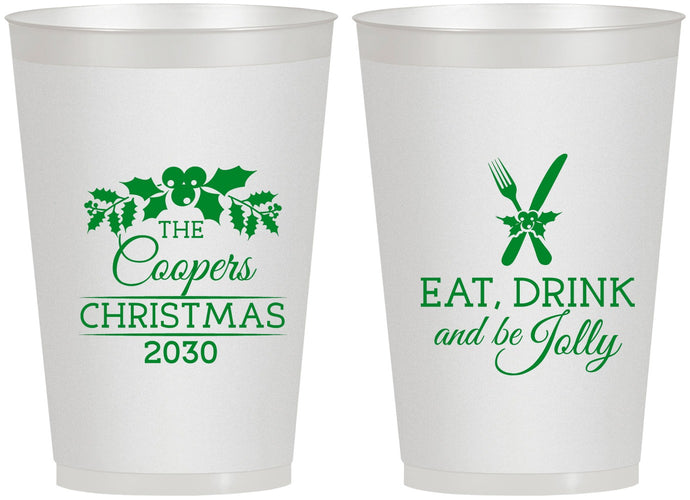 Personalized Christmas 12 oz Frosted Cups - Eat Drink And Be Jolly | 280033
