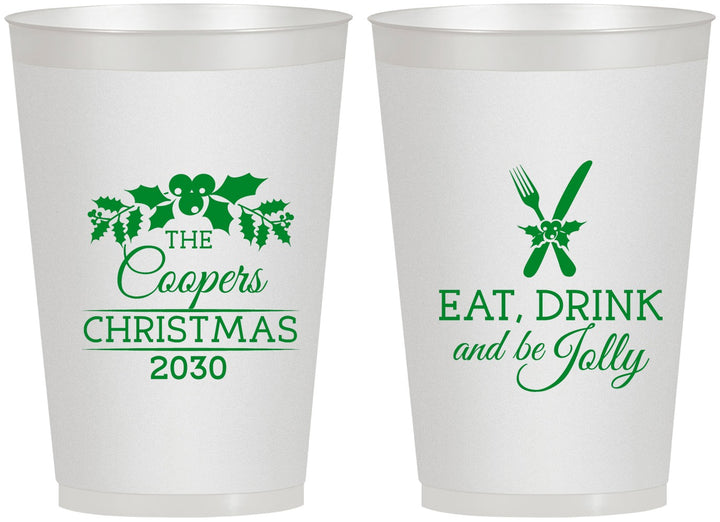 Personalized Christmas 12 oz Frosted Cups - Eat Drink And Be Jolly | 280033