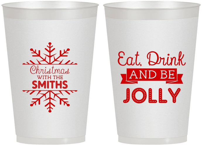 Personalized Christmas 12 oz Frosted Cups - Eat Drink Jolly | 280040