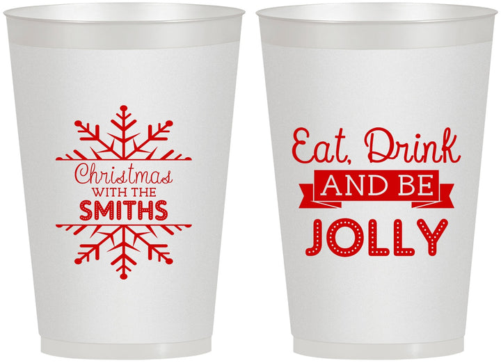 Personalized Christmas 12 oz Frosted Cups - Eat Drink Jolly | 280040