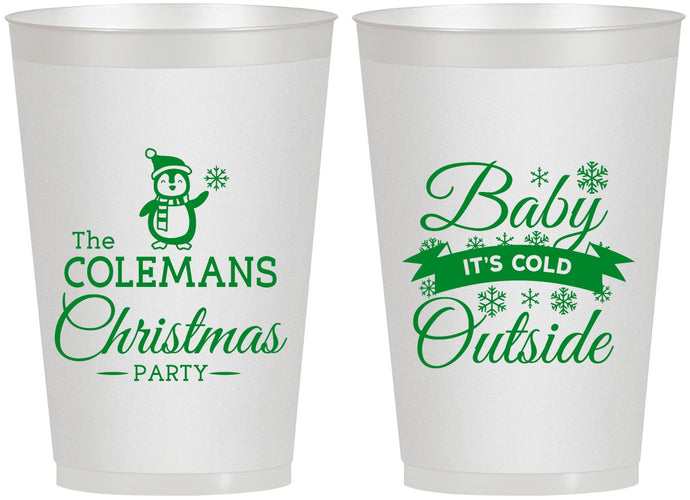 Personalized Christmas 12 oz Frosted Cups - Cold Outside | 280043
