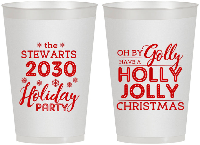 Personalized Christmas 12 oz Frosted Cups - Holly Jolly | 280046