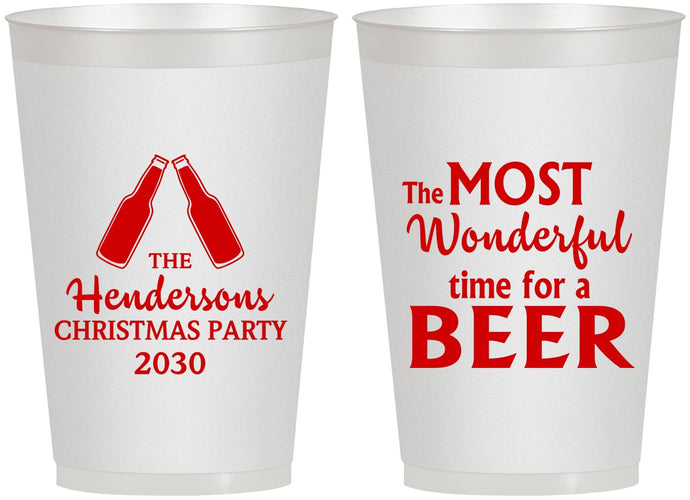 Personalized Christmas 12 oz Frosted Cups - Wonderful Time For A Beer | 280064