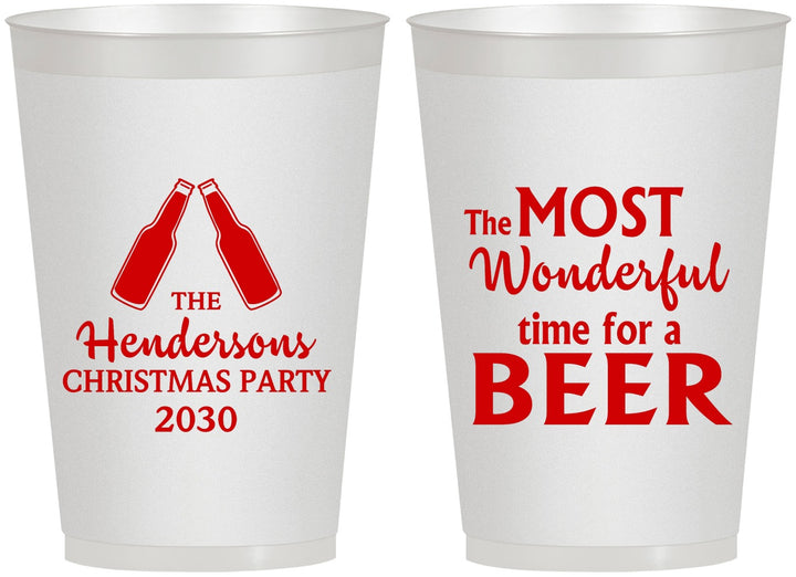 Personalized Christmas 12 oz Frosted Cups - Wonderful Time For A Beer | 280064