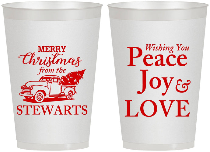 Personalized Christmas 12 oz Frosted Cups - Peace Joy Love | 280070