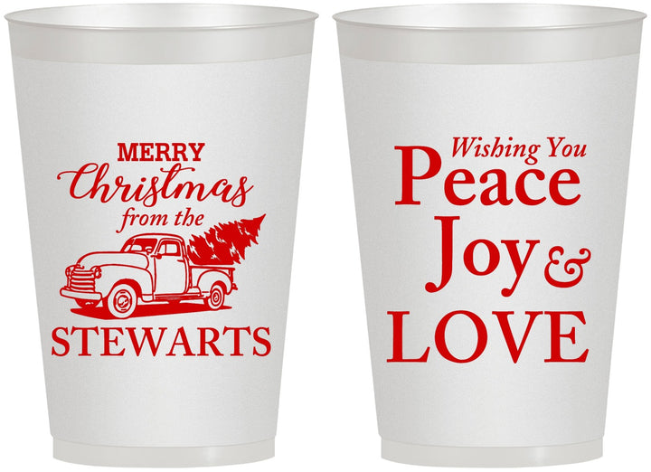 Personalized Christmas 12 oz Frosted Cups - Peace Joy Love | 280070