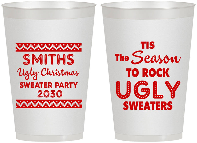 Personalized Christmas 12 oz Frosted Cups - Ugly Sweater | 280080