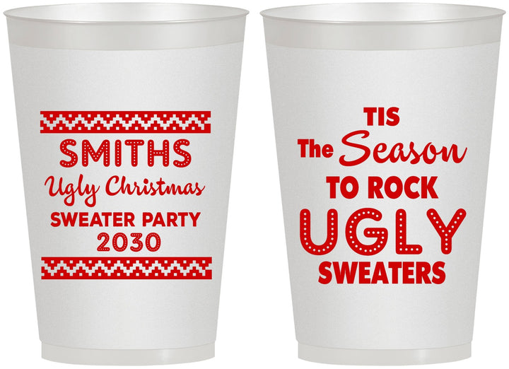 Personalized Christmas 12 oz Frosted Cups - Ugly Sweater | 280080