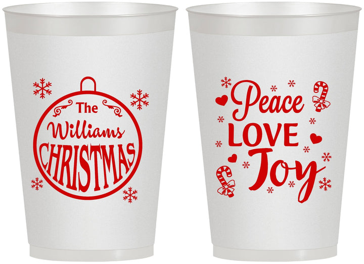 Personalized Christmas 12 oz Frosted Cups - Peace Joy Love | 280094