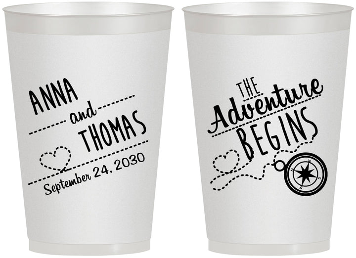 Personalized Wedding 12 oz Frosted Cups - The Adventure Begins | 284