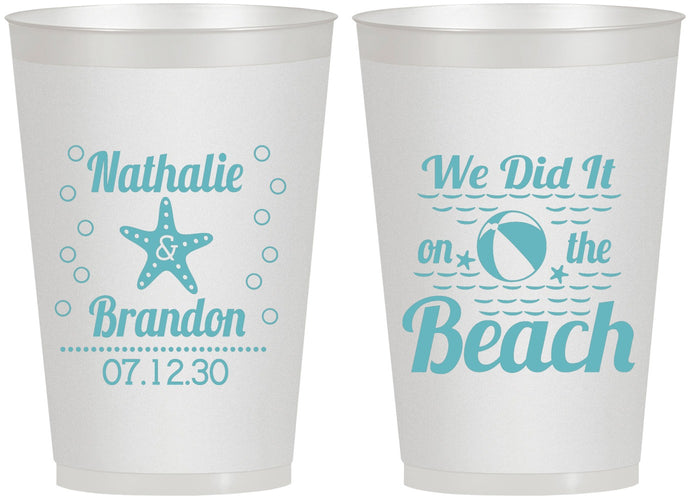 Personalized Wedding 12 oz Frosted Cups - We Did It On The Beach | 287