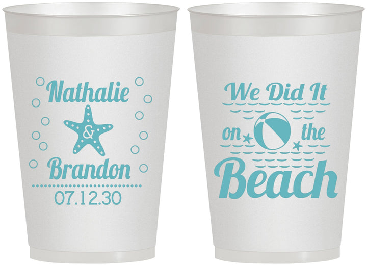 Personalized Wedding 12 oz Frosted Cups - We Did It On The Beach | 287