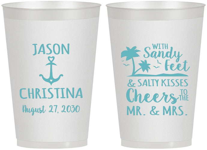 Personalized Wedding 12 oz Frosted Cups - Sandy Feet Salty Kisses | 290