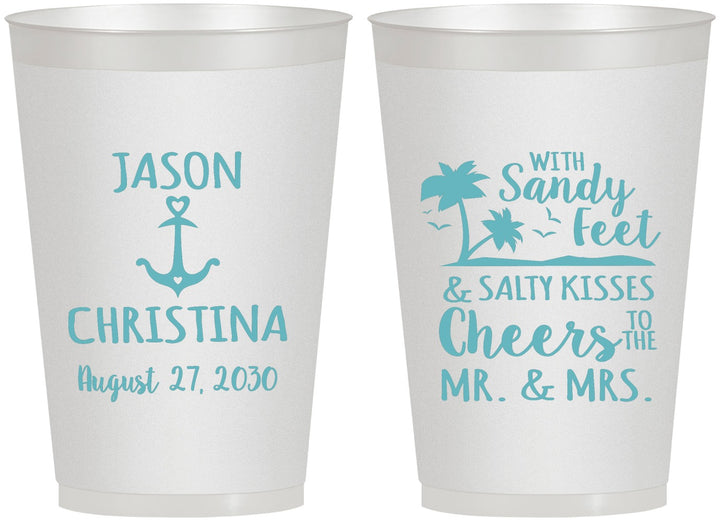 Personalized Wedding 12 oz Frosted Cups - Sandy Feet Salty Kisses | 290