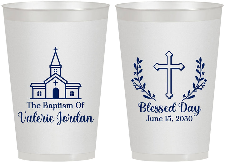 Personalized Baptism 12 oz Frosted Cups - Blessed Day | 290009