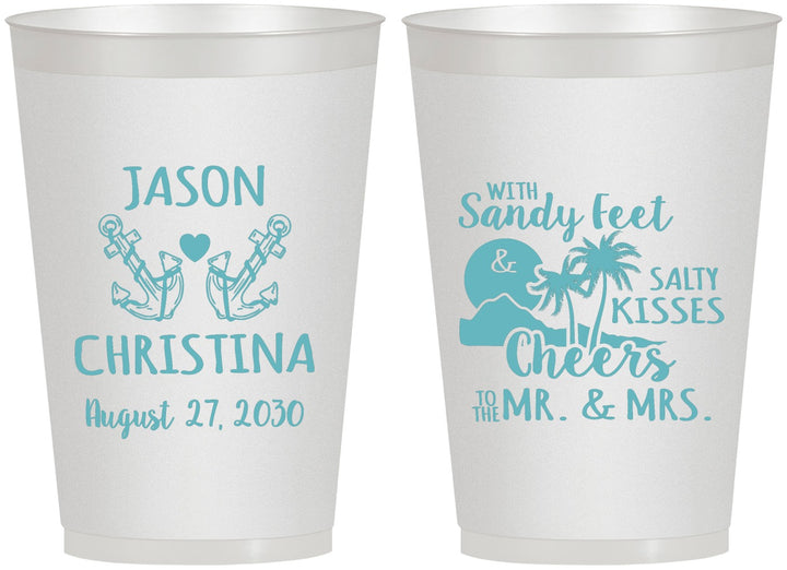 Personalized Wedding 12 oz Frosted Cups - Sandy Feet Salty Kisses | 291