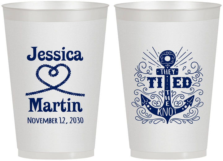 Personalized Wedding 12 oz Frosted Cups - They Tied The Knot Nautical | 293