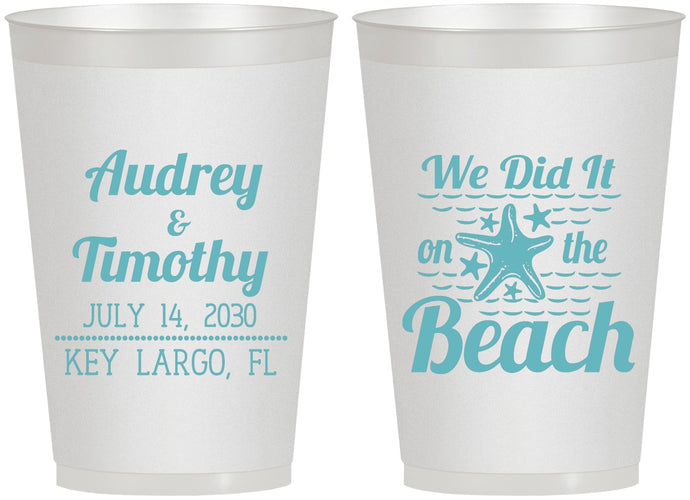 Personalized Wedding 12 oz Frosted Cups - We Did It On The Beach | 294