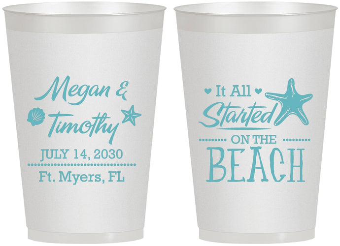 Personalized Wedding 12 oz Frosted Cups - Started On The Beach | 295