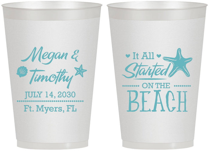 Personalized Wedding 12 oz Frosted Cups - Started On The Beach | 295