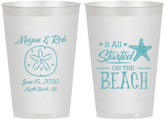 Personalized Wedding 12 oz Frosted Cups - Started On The Beach | 298