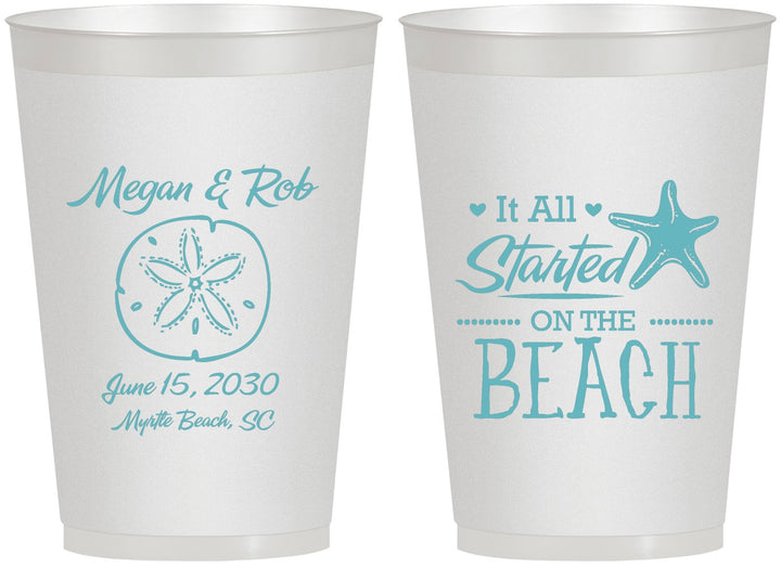 Personalized Wedding 12 oz Frosted Cups - Started On The Beach | 298