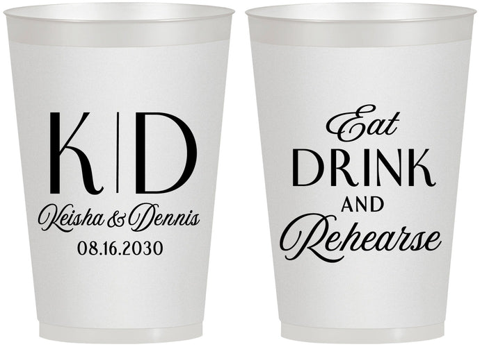 Personalized Rehearsal Dinner 12 oz Frosted Cups - Eat Drink Rehearse | 30000