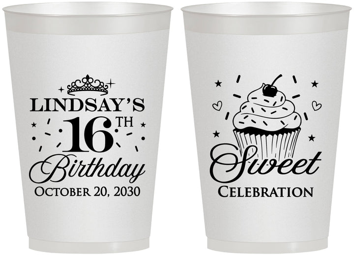 Personalized 16th Birthday 12 oz Frosted Cups - Cupcake | 300000