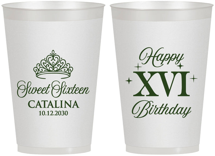 Personalized 16th Birthday 12 oz Frosted Cups - Tiara | 300002