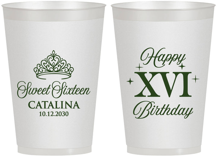 Personalized 16th Birthday 12 oz Frosted Cups - Tiara | 300002