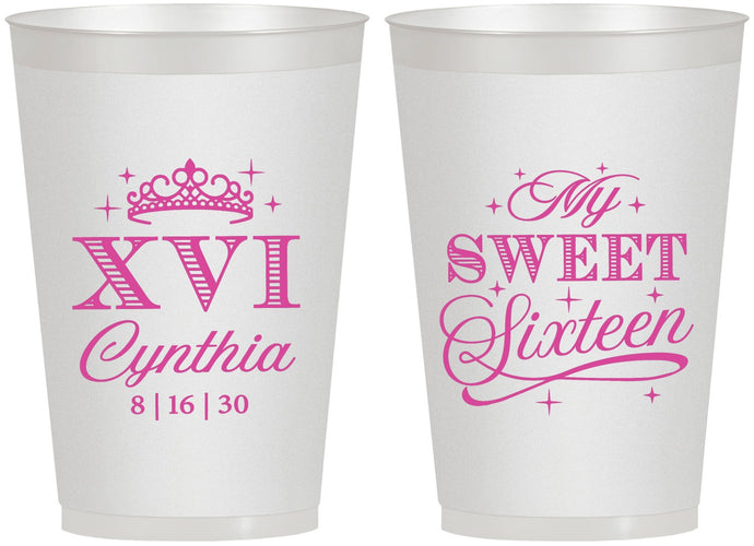 Personalized 16th Birthday 12 oz Frosted Cups - Tiara | 300003