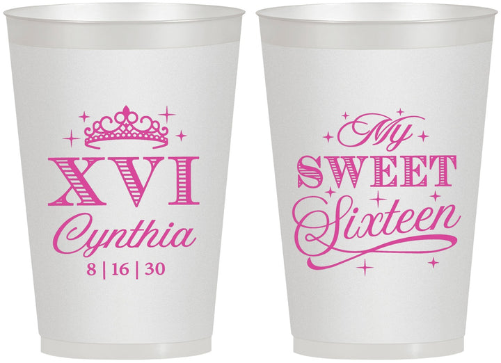 Personalized 16th Birthday 12 oz Frosted Cups - Tiara | 300003