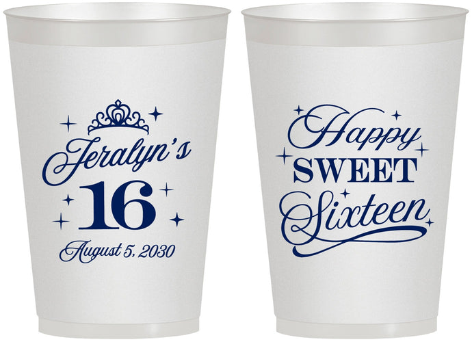 Personalized 16th Birthday 12 oz Frosted Cups - Tiara | 300004