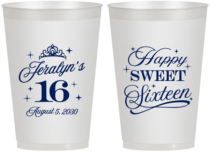 Personalized 16th Birthday 12 oz Frosted Cups - Tiara | 300004