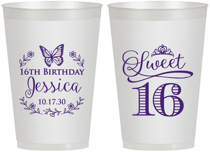 Personalized 16th Birthday 12 oz Frosted Cups - Butterfly | 300005
