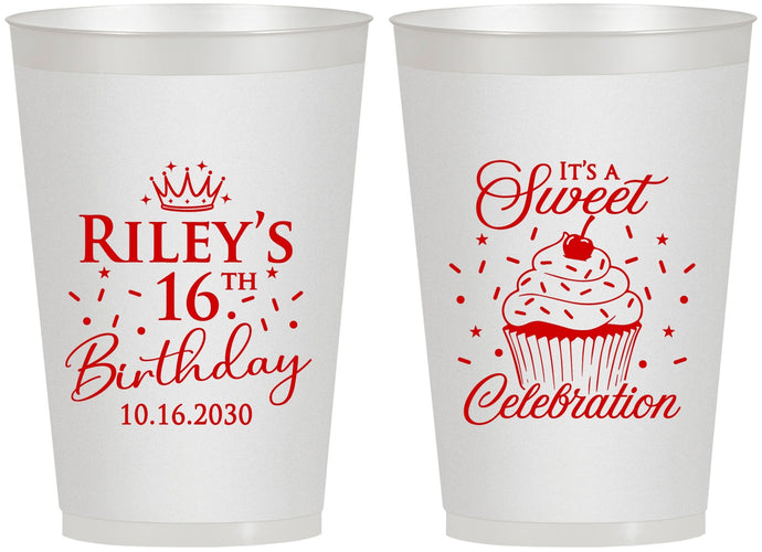 Personalized 16th Birthday 12 oz Frosted Cups - Cupcake | 300006
