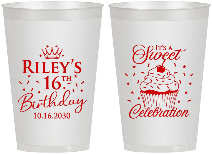 Personalized 16th Birthday 12 oz Frosted Cups - Cupcake | 300006