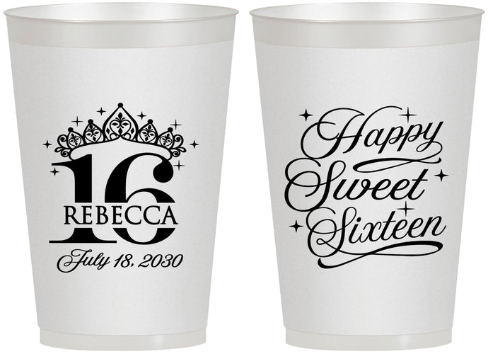 Personalized 16th Birthday 12 oz Frosted Cups - Tiara | 300008