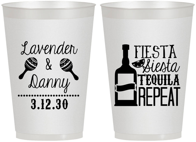 Personalized Wedding 12 oz Frosted Cups - Fiesta Siesta Tequila Repeat | 306
