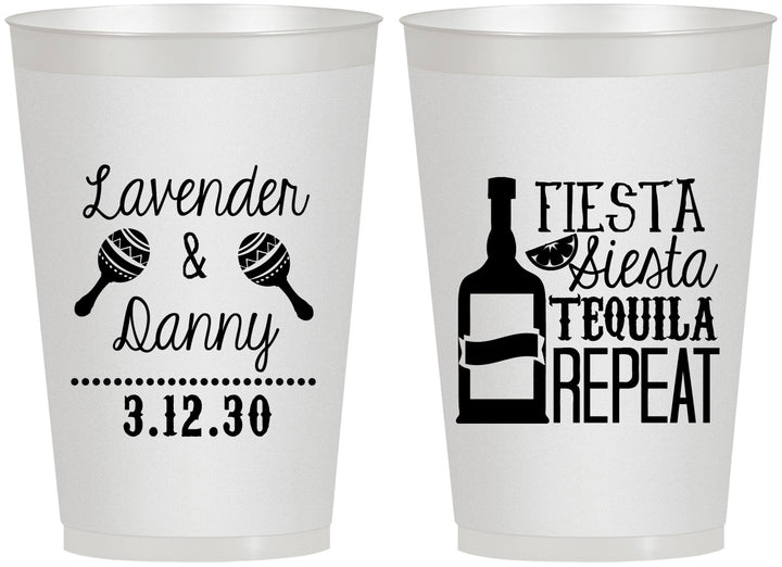 Personalized Wedding 12 oz Frosted Cups - Fiesta Siesta Tequila Repeat | 306