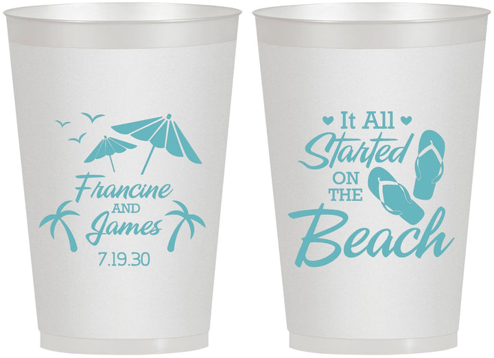 Personalized Wedding 12 oz Frosted Cups - Started On The Beach | 310