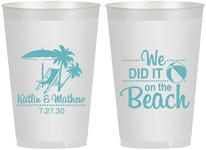 Personalized Wedding 12 oz Frosted Cups - We Did It On The Beach | 317